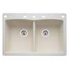 22-In X 33-In Double-Basin Granite Drop-In Or Undermount 5-Hole Residential Kitchen Sink in Biscuit