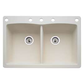 22-In X 33-In Double-Basin Granite Drop-In Or Undermount 5-Hole Residential Kitchen Sink in Biscuit