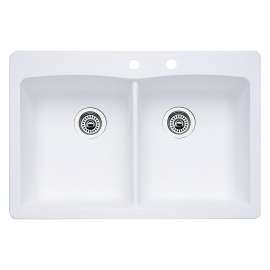 22-In X 33-In Double-Basin Granite Drop-In Or Undermount 2-Hole Residential Kitchen Sink in White