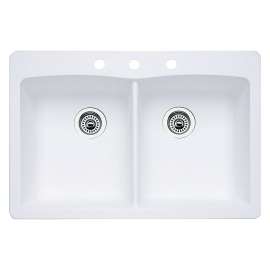 22-In X 33-In Double-Basin Granite Drop-In Or Undermount 3-Hole Residential Kitchen Sink in White