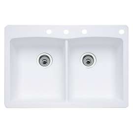 22-In X 33-In Double-Basin Granite Drop-In Or Undermount 4-Hole Residential Kitchen Sink in White