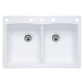22-In X 33-In Double-Basin Granite Drop-In Or Undermount 5-Hole Residential Kitchen Sink in White