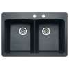 22-In X 33-In Double-Basin Granite Drop-In Or Undermount 2-Hole Residential Kitchen Sink in Anthracite