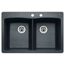 22-In X 33-In Double-Basin Granite Drop-In Or Undermount 2-Hole Residential Kitchen Sink in Anthracite