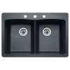 22-In X 33-In Double-Basin Granite Drop-In Or Undermount 3-Hole Residential Kitchen Sink in Anthracite