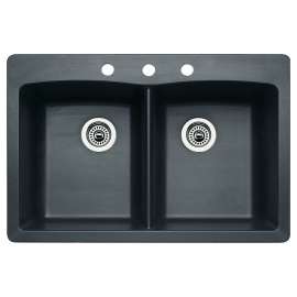 22-In X 33-In Double-Basin Granite Drop-In Or Undermount 3-Hole Residential Kitchen Sink in Anthracite
