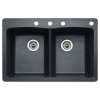 22-In X 33-In Double-Basin Granite Drop-In Or Undermount 4-Hole Residential Kitchen Sink in Anthracite