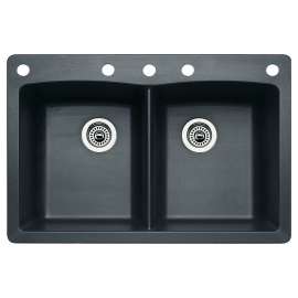 22-In X 33-In Double-Basin Granite Drop-In Or Undermount 5-Hole Residential Kitchen Sink in Anthracite