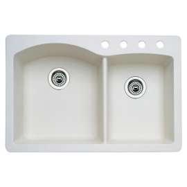 22-In X 33-In Double-Basin Granite Drop-In Or Undermount 4-Hole Residential Kitchen Sink in Biscuit