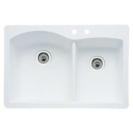 440216-2 22-In X 33-In Double-Basin Granite Drop-In Or Undermount 2-Hole Residential Kitchen Sink in White