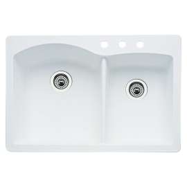 440216-3 22-In X 33-In Double-Basin Granite Drop-In Or Undermount 3-Hole Residential Kitchen Sink in White
