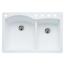 440216-5 22-In X 33-In Double-Basin Granite Drop-In Or Undermount 5-Hole Residential Kitchen Sink in White