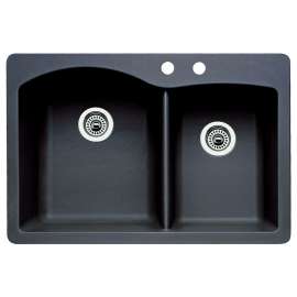 440215-2 22-In X 33-In Double-Basin Granite Drop-In Or Undermount 2-Hole Residential Kitchen Sink in Anthracite