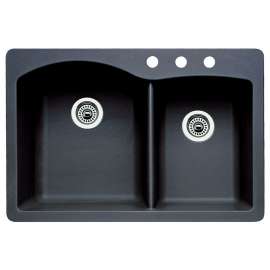 440215-3 22-In X 33-In Double-Basin Granite Drop-In Or Undermount 3-Hole Residential Kitchen Sink in Anthracite