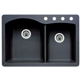 440215-4 22-In X 33-In Double-Basin Granite Drop-In Or Undermount 4-Hole Residential Kitchen Sink in Anthracite