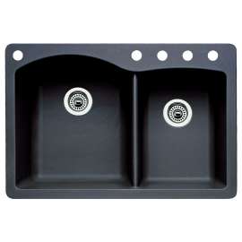 440215-5 22-In X 33-In Double-Basin Granite Drop-In Or Undermount 5-Hole Residential Kitchen Sink in Anthracite