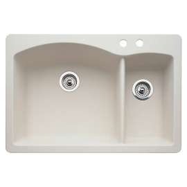 440201-2 22-In X 33-In Double-Basin Granite Drop-In Or Undermount 2-Hole Residential Kitchen Sink in Biscuit