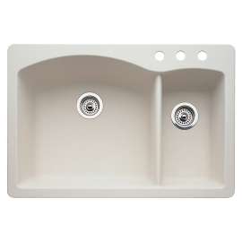 440201-3 22-In X 33-In Double-Basin Granite Drop-In Or Undermount 3-Hole Residential Kitchen Sink in Biscuit