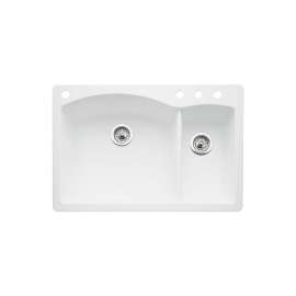 440200-4 22-In X 33-In Double-Basin Granite Drop-In Or Undermount 4-Hole Residential Kitchen Sink in White