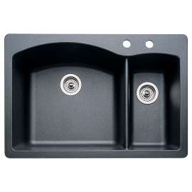 440199-2 22-In X 33-In Double-Basin Granite Drop-In Or Undermount 2-Hole Residential Kitchen Sink in Anthracite