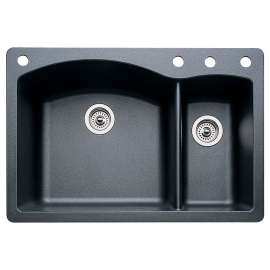 440199-4 22-In X 33-In Double-Basin Granite Drop-In Or Undermount 4-Hole Residential Kitchen Sink in Anthracite