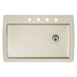 22-In X 33.5-In Single-Basin Granite Drop-In Or Undermount 4-Hole Residential Kitchen Sink in Biscuit