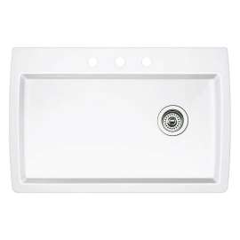 22-In X 33.5-In Single-Basin Granite Drop-In Or Undermount 3-Hole Residential Kitchen Sink in White