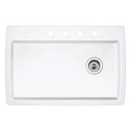 22-In X 33.5-In Single-Basin Granite Drop-In Or Undermount 4-Hole Residential Kitchen Sink in White