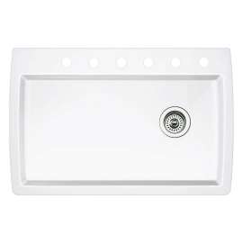 22-In X 33.5-In Single-Basin Granite Drop-In Or Undermount 6-Hole Residential Kitchen Sink in White