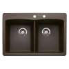 22-In X 33-In Double-Basin Granite Drop-In Or Undermount 2-Hole Residential Kitchen Sink in Cafe Brown