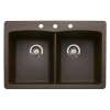 22-In X 33-In Double-Basin Granite Drop-In Or Undermount 3-Hole Residential Kitchen Sink in Cafe Brown