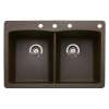 22-In X 33-In Double-Basin Granite Drop-In Or Undermount 4-Hole Residential Kitchen Sink in Cafe Brown
