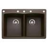 22-In X 33-In Double-Basin Granite Drop-In Or Undermount 5-Hole Residential Kitchen Sink in Cafe Brown