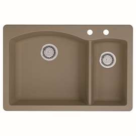 441282-2 22-In X 33-In Double-Basin Granite Drop-In Or Undermount 2-Hole Residential Kitchen Sink in Truffle