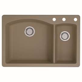 441282-3 22-In X 33-In Double-Basin Granite Drop-In Or Undermount 3-Hole Residential Kitchen Sink in Truffle