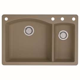 441282-4 22-In X 33-In Double-Basin Granite Drop-In Or Undermount 4-Hole Residential Kitchen Sink in Truffle