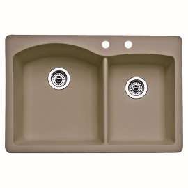 441283-2 22-In X 33-In Double-Basin Granite Drop-In Or Undermount 2-Hole Residential Kitchen Sink in Truffle