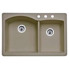 441283-3 22-In X 33-In Double-Basin Granite Drop-In Or Undermount 3-Hole Residential Kitchen Sink in Truffle