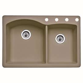 441283-4 22-In X 33-In Double-Basin Granite Drop-In Or Undermount 4-Hole Residential Kitchen Sink in Truffle