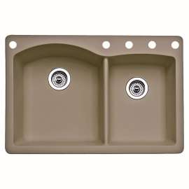 441283-5 22-In X 33-In Double-Basin Granite Drop-In Or Undermount 5-Hole Residential Kitchen Sink in Truffle