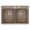 22-In X 33-In Double-Basin Granite Drop-In Or Undermount 2-Hole Residential Kitchen Sink in Truffle