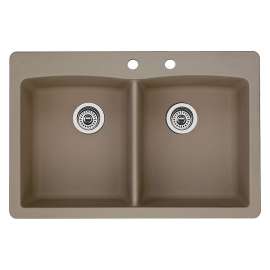22-In X 33-In Double-Basin Granite Drop-In Or Undermount 2-Hole Residential Kitchen Sink in Truffle