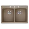 22-In X 33-In Double-Basin Granite Drop-In Or Undermount 3-Hole Residential Kitchen Sink in Truffle