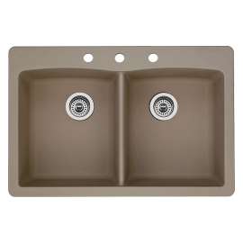 22-In X 33-In Double-Basin Granite Drop-In Or Undermount 3-Hole Residential Kitchen Sink in Truffle