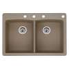 22-In X 33-In Double-Basin Granite Drop-In Or Undermount 4-Hole Residential Kitchen Sink in Truffle