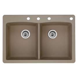 22-In X 33-In Double-Basin Granite Drop-In Or Undermount 4-Hole Residential Kitchen Sink in Truffle