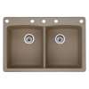 22-In X 33-In Double-Basin Granite Drop-In Or Undermount 5-Hole Residential Kitchen Sink in Truffle
