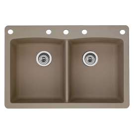 22-In X 33-In Double-Basin Granite Drop-In Or Undermount 5-Hole Residential Kitchen Sink in Truffle