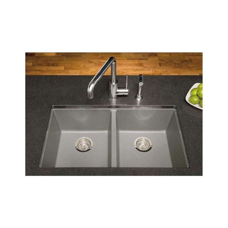 Blanco Precis 18 12 In X 29 75 Double Basin Granite Undermount Kitchen Sink Metallic Gray