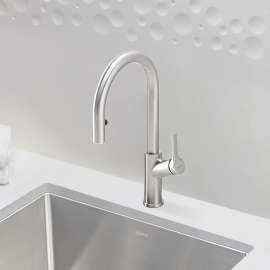 526389 Urbena Single-Lever Pull-Down Kitchen Faucet with 1.5 GPM in Classic Steel
